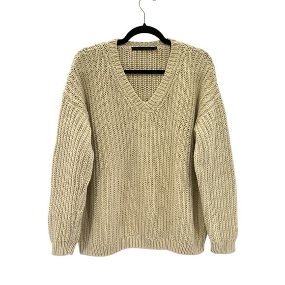 Jenni Kayne Cotton Cabin Sweater In Cream Long Sleeve Crewneck Size Large - Picture 2 of 10